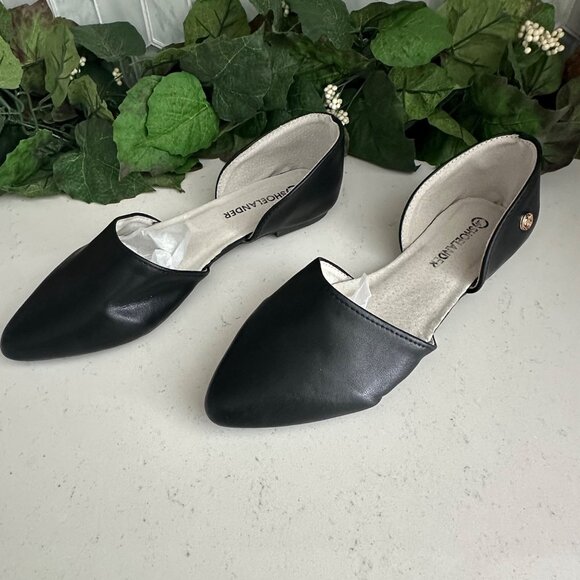 Shoelander Black Pointed-Toe DOrsay Flats Womens Shoes Size 8.5 - Picture 2 of 7